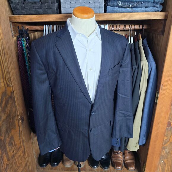 Brooks Brothers 1818 Madison SaxXon Navy Pinstripe Wool Suit Coat 45L - Picture 1 of 15